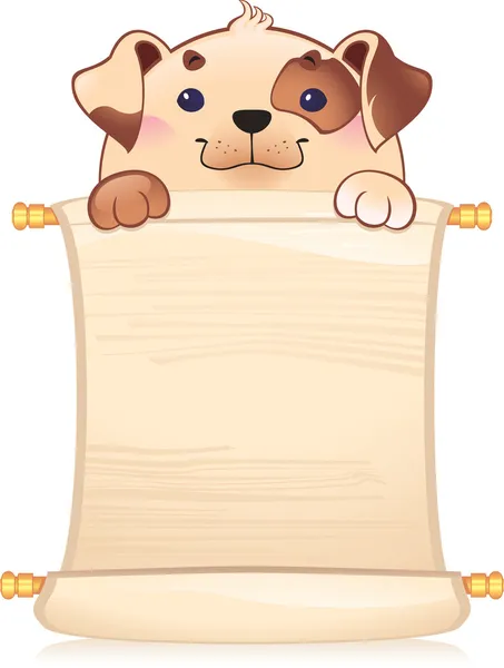 Perro con pergamino — Vector de stock