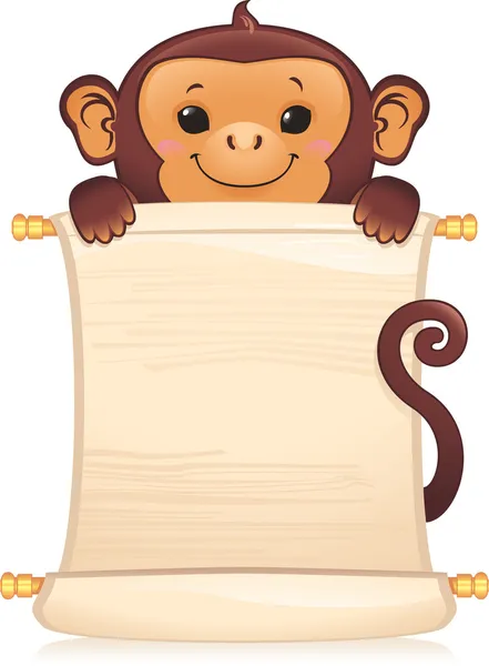 Mono con pergamino — Vector de stock