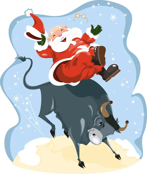Lustiger Cartoon zeigt Weihnachtsmann auf Rodeo — Stockvektor