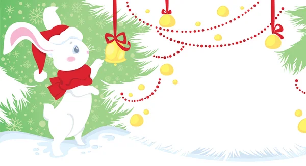 Милый белый кролик на снегу — стоковый вектор
