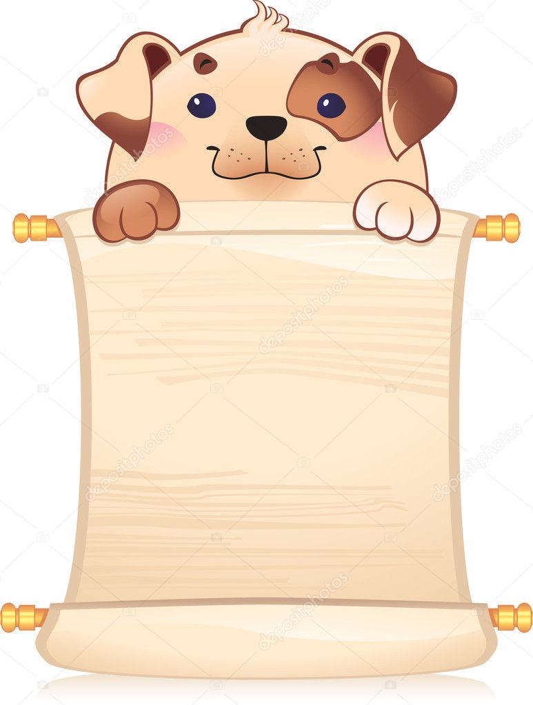Dog with scroll