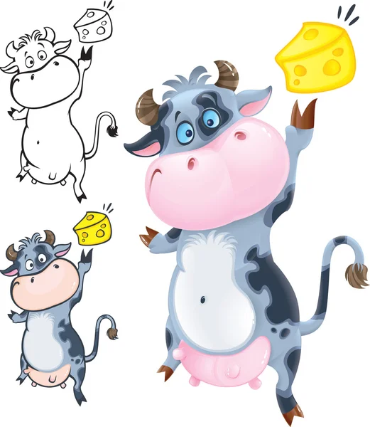 Glückliche Kuh mit Käse — Stockvektor
