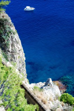 Azure sea at Capri island with boat