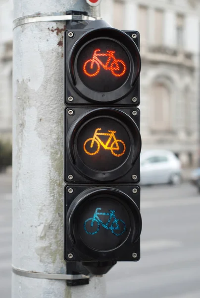 Red and amber color on the traffic light for bicycles — Stock Photo, Image
