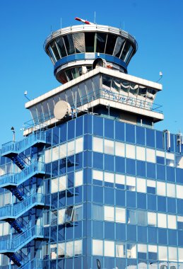 Air traffic control tower in Prague airport Ruzyne. clipart