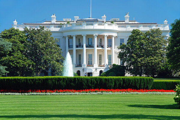 The White House in Washington DC with beautiful blue sky