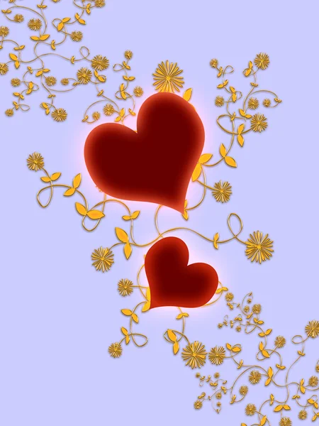 Floral hearts on the blue background — Stock Photo, Image