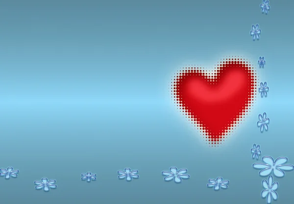 Rött hjärta på blå mackground — Stockfoto