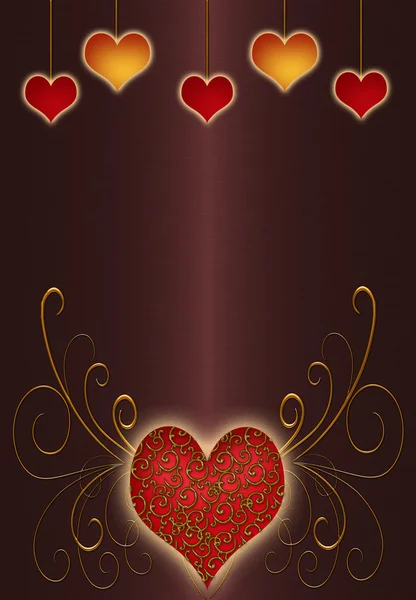 Colorful hearts on the burgundy background — Stock Photo, Image