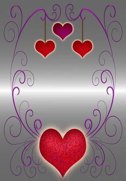 Red hearts on the platinum background — Stock Photo, Image
