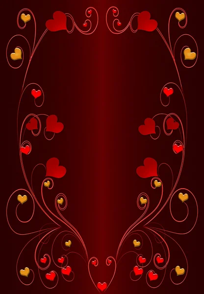 Red hearts on the burgundy background — Stock Photo, Image