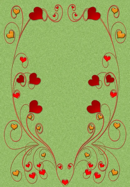 Röda hjärtan på en grön bakgrund — Stockfoto