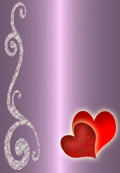Фиолетовый на красном фоне сердца — стоковое фото