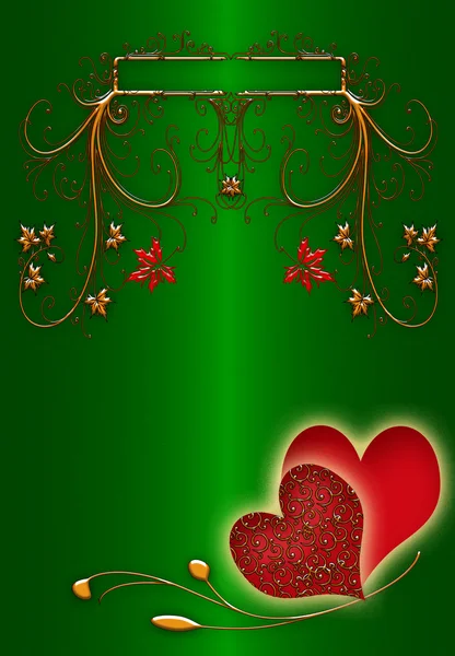 Red hearts on a green background — Stock Photo, Image