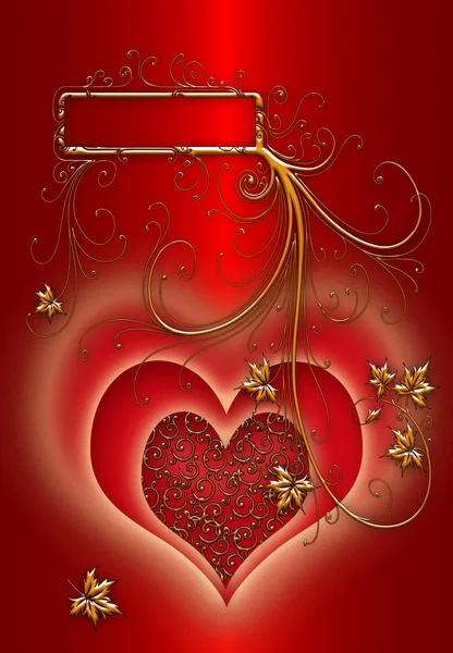 Red heart on the silky shine background — Stock Photo, Image