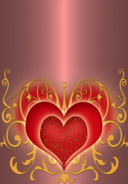 Corazón rojo sobre el fondo de brillo sedoso — Foto de Stock