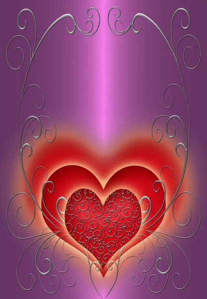 紫色带红色的心背景 — 图库照片