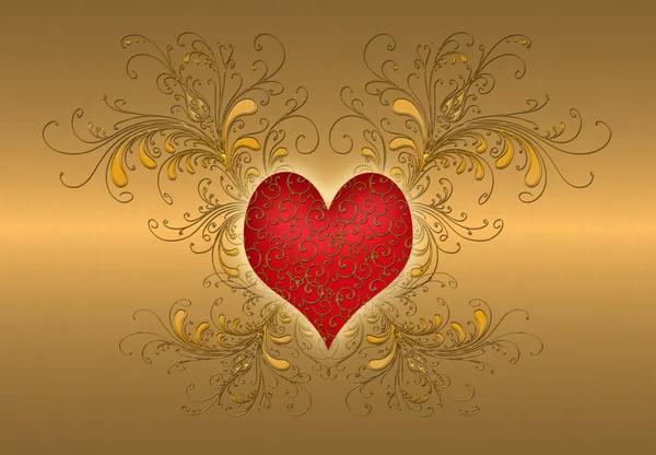Red heart on the gold background — Stock Photo, Image