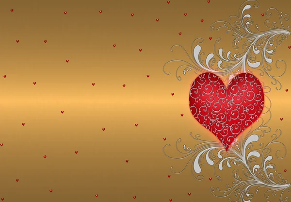 Красное сердце на золотом фоне — стоковое фото