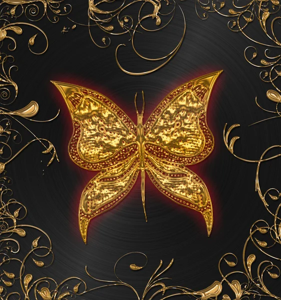 Mariposa dorada sobre el negro — Foto de Stock