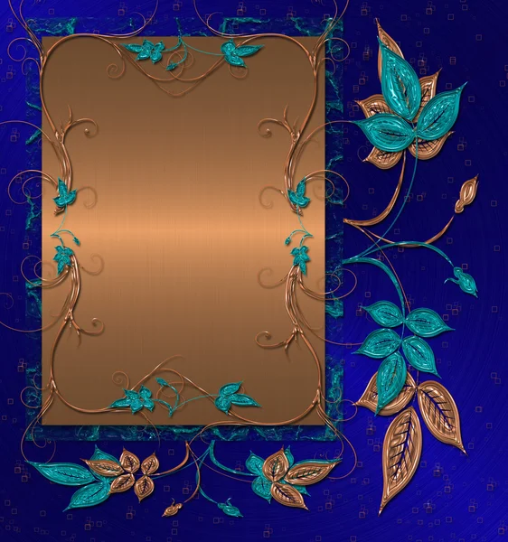 Blau mit goldenem floralen Hintergrund — Stockfoto