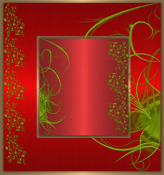 Vermelho com verde floral vintage — Fotografia de Stock