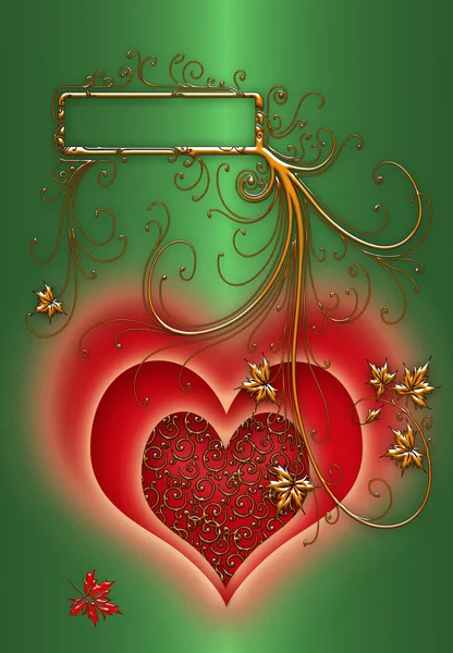 Red hearts on a green background — Stock Photo, Image
