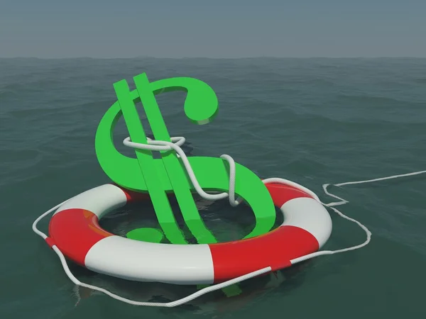 Znaménko dolaru na kruhu v moři — Stock fotografie