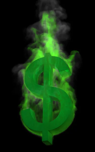Znak dolaru v zelený plamen — Stock fotografie