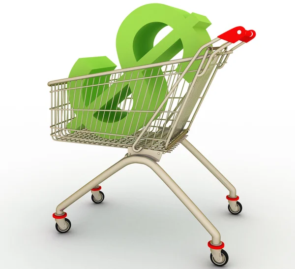 The cart from supermarket with sign dollar inside — Stock Photo, Image