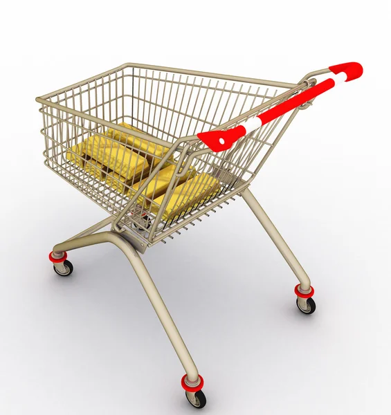 Der Einkaufswagen mit Goldbarren — Stockfoto