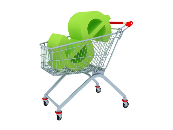 The chrome cart from supermarket with sign dollar inside — Stock Photo, Image