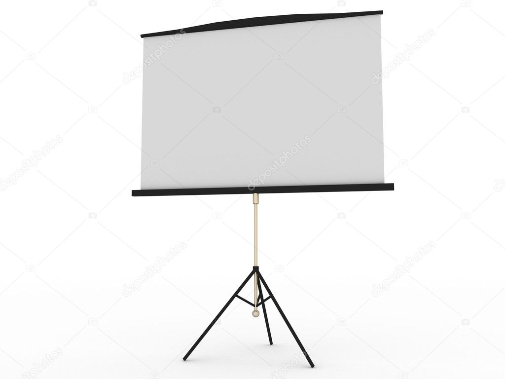Blank portable projector screen isolated on white