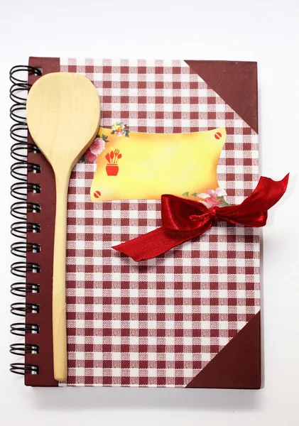 Book Recipes Wooden Spoon Red Bow — Stock Photo, Image