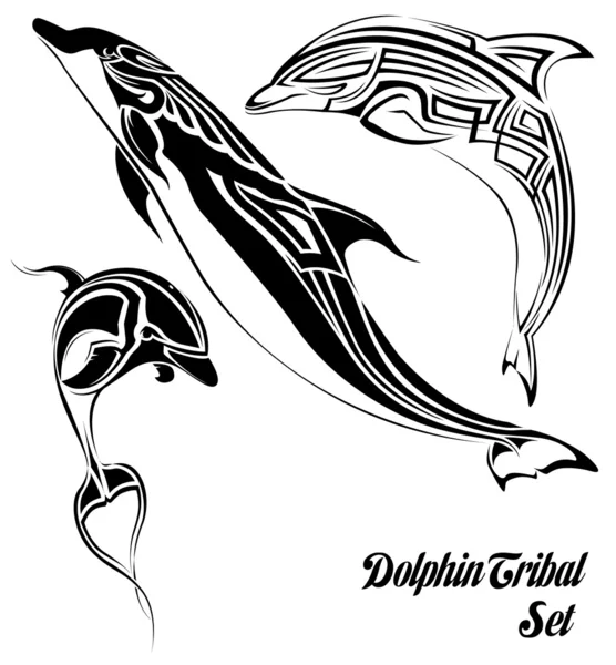 Conjunto Tribal Delfines — Vector de stock