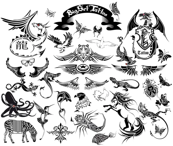 Grande conjunto de tatuagem —  Vetores de Stock