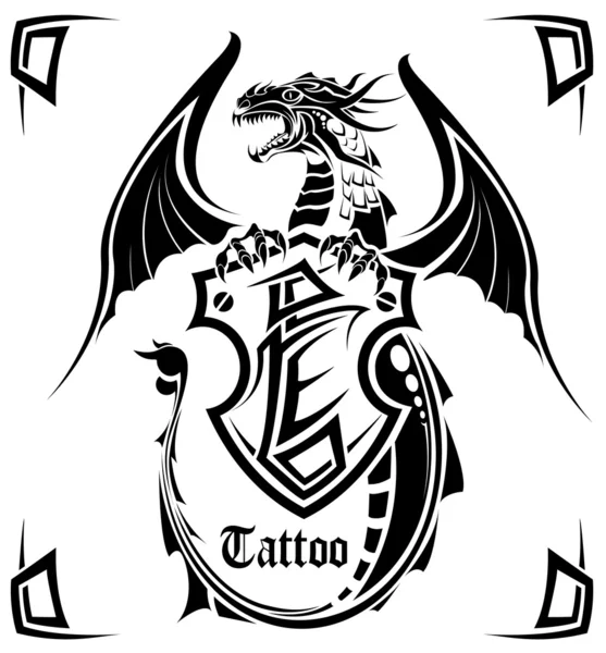 Dragon noir un tatouage — Image vectorielle