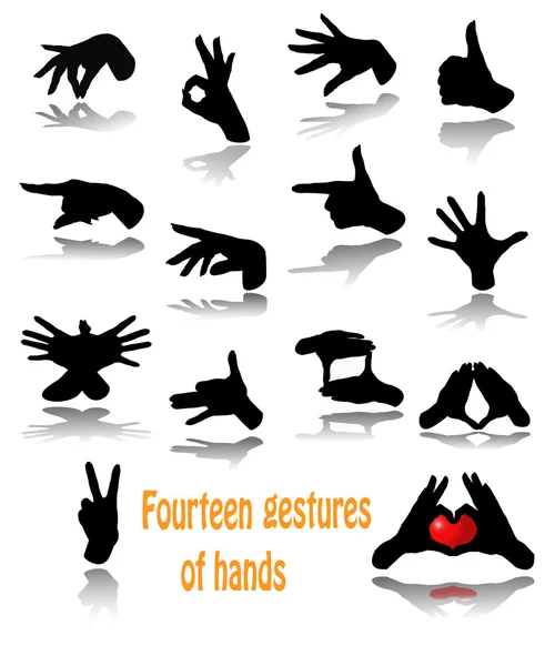 Fjorton gester av händer — Stock vektor
