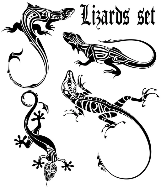 Set di tatuaggi lucertola — Vettoriale Stock