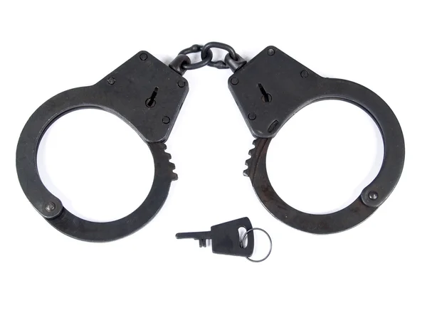 Black Handcuffs White Background — Stock Photo, Image