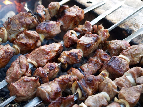 Barbecue Carne Sul Fuoco Aperto Foto Stock Royalty Free