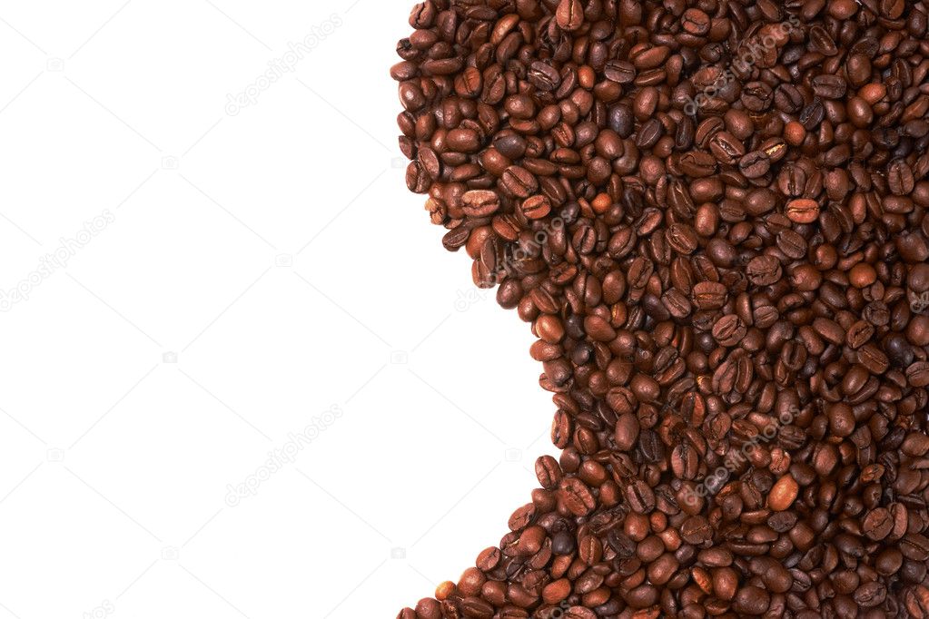 Abstract - vertical wave of coffee beans on a white background. There is a blank space for text or logo on the left.