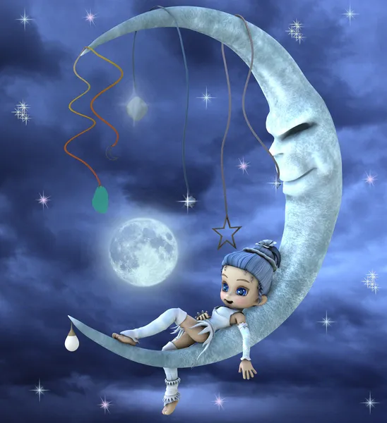Elfo bonito em uma lua — Fotografia de Stock