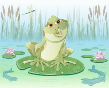 Frog sitting on a leaf clipart