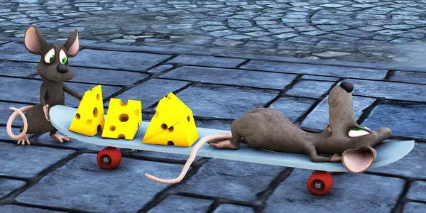 Myszy na deskorolce — Zdjęcie stockowe