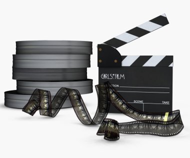 Movie slate and film reel clipart