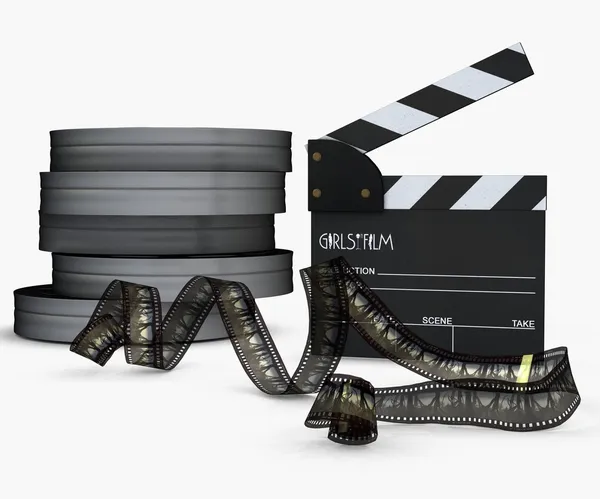Movie slate and film reel — Stock Photo, Image