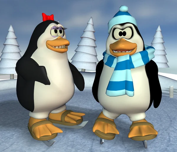 Пингвины на замерзшем пруду — стоковое фото