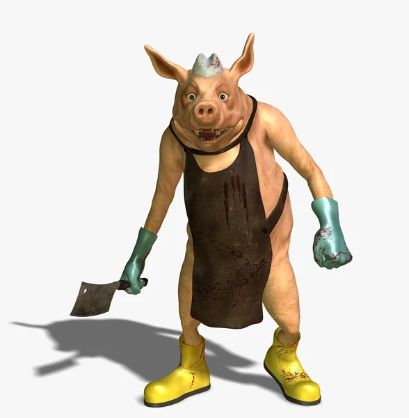 Cerdo de casa en pose humana como un carnicero —  Fotos de Stock