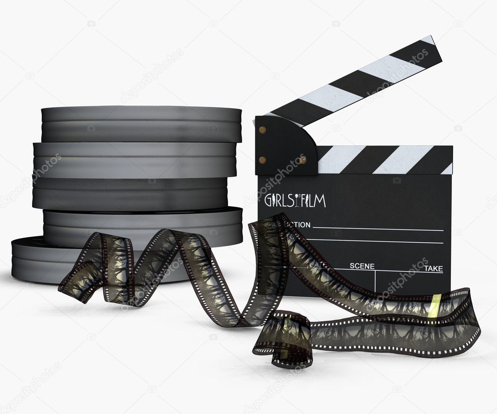 Movie slate and film reel